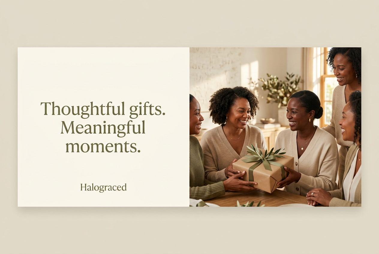 Halograced gifting banner featuring Black and brown women